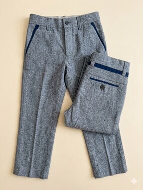 Kids Gray Dress Pants with Navy Accent Trim